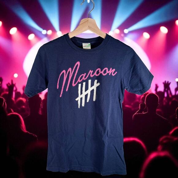 Maroon 5 Adult Small Dark Blue Organic Cotton S/S Pop Rock Band Concert T-Shirt - Picture 1 of 8